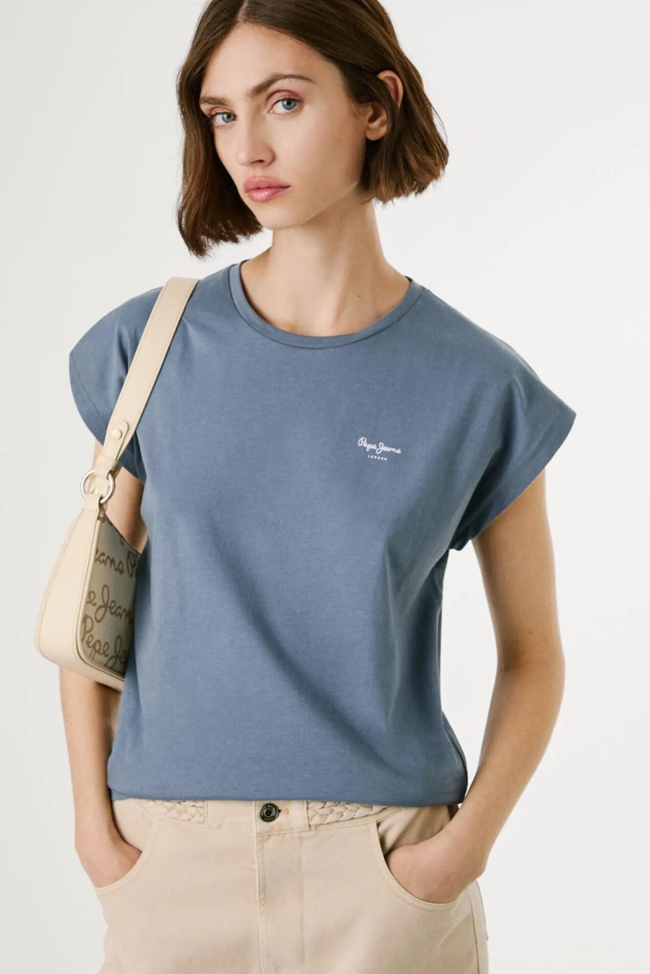 Pepe Jeans T-Shirts-Camiseta Slim Fit com Logotipo Estampado azul