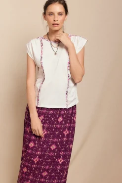 Slowlove T-Shirts-Camiseta trançada franzida Ecru