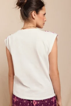 Slowlove T-Shirts-Camiseta trançada franzida Ecru