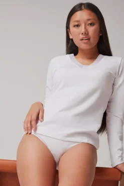 Gisela T-Shirts-Camiseta térmica escote pico branco