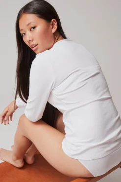 Gisela T-Shirts-Camiseta térmica escote pico branco