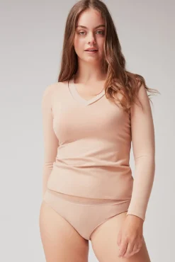 Gisela T-Shirts-Camiseta térmica escote pico cru