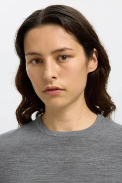 Selected Camisolas-Camisola 100% lã merino. Cinzento