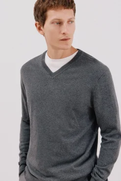 Cortefiel Camisolas-Camisola algodão caxemira gola em bico Cinzento