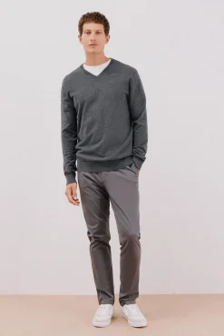 Cortefiel Camisolas-Camisola algodão caxemira gola em bico Cinzento