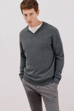 Cortefiel Camisolas-Camisola algodão caxemira gola em bico Cinzento