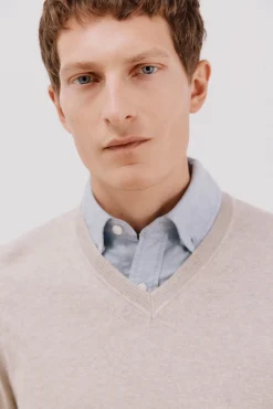 Cortefiel Camisolas-Camisola algodão caxemira gola em bico Tostado