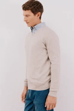 Cortefiel Camisolas-Camisola algodão caxemira gola em bico Tostado