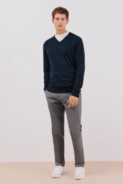 Cortefiel Camisolas-Camisola algodão caxemira gola em bico Azul