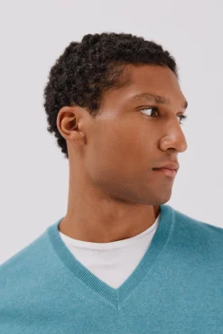 Cortefiel Camisolas-Camisola algodão caxemira gola em bico Azul