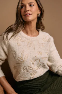 Polín Et Moi Camisolas-Camisola bordado em lurex cru Ecru