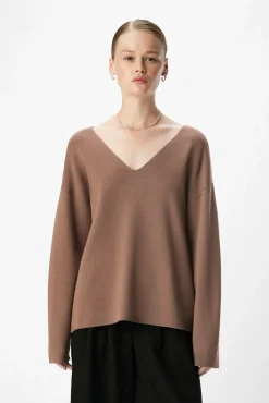 Object Camisolas-Camisola básico com gola em V Castanho