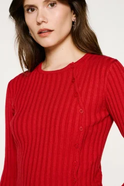 Selected Camisolas-Camisola canelado com botões e corte slim. Vermelho