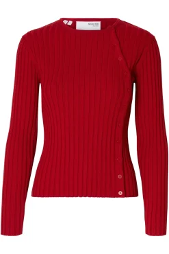 Selected Camisolas-Camisola canelado com botões e corte slim. Vermelho