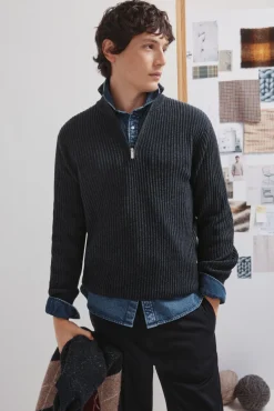 Springfield Camisolas-Camisola canelado com fecho-éclair azul