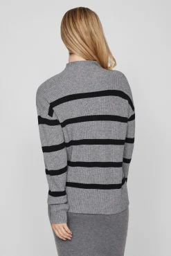 Vila Jeans|Camisolas-Camisola canelado com riscas Cinzento