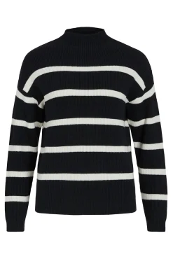 Vila Jeans|Camisolas-Camisola canelado com riscas Preto