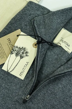 Mutitaa Camisolas-Camisola Chen com gola na fecho-éclair Cinzento