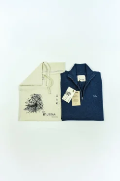 Mutitaa Camisolas-Camisola Chen com gola na fecho-éclair Azul