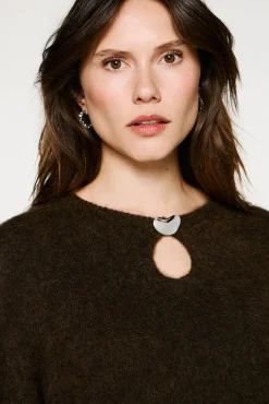 Selected Camisolas-Camisola com detalhes metálicos em lã e alpaca Castanho