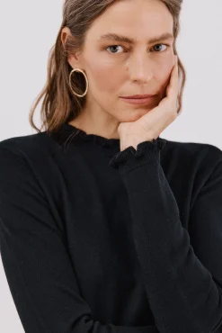 Cortefiel Camisolas-Camisola com gola com folhos Preto