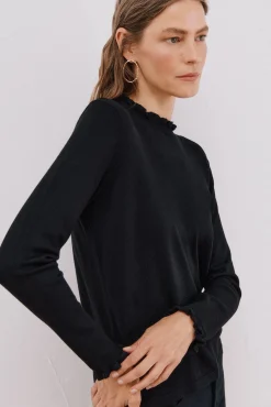 Cortefiel Camisolas-Camisola com gola com folhos Preto