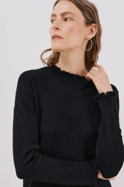 Cortefiel Camisolas-Camisola com gola com folhos Preto