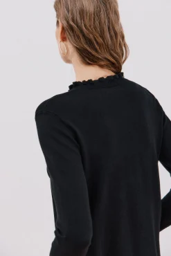 Cortefiel Camisolas-Camisola com gola com folhos Preto