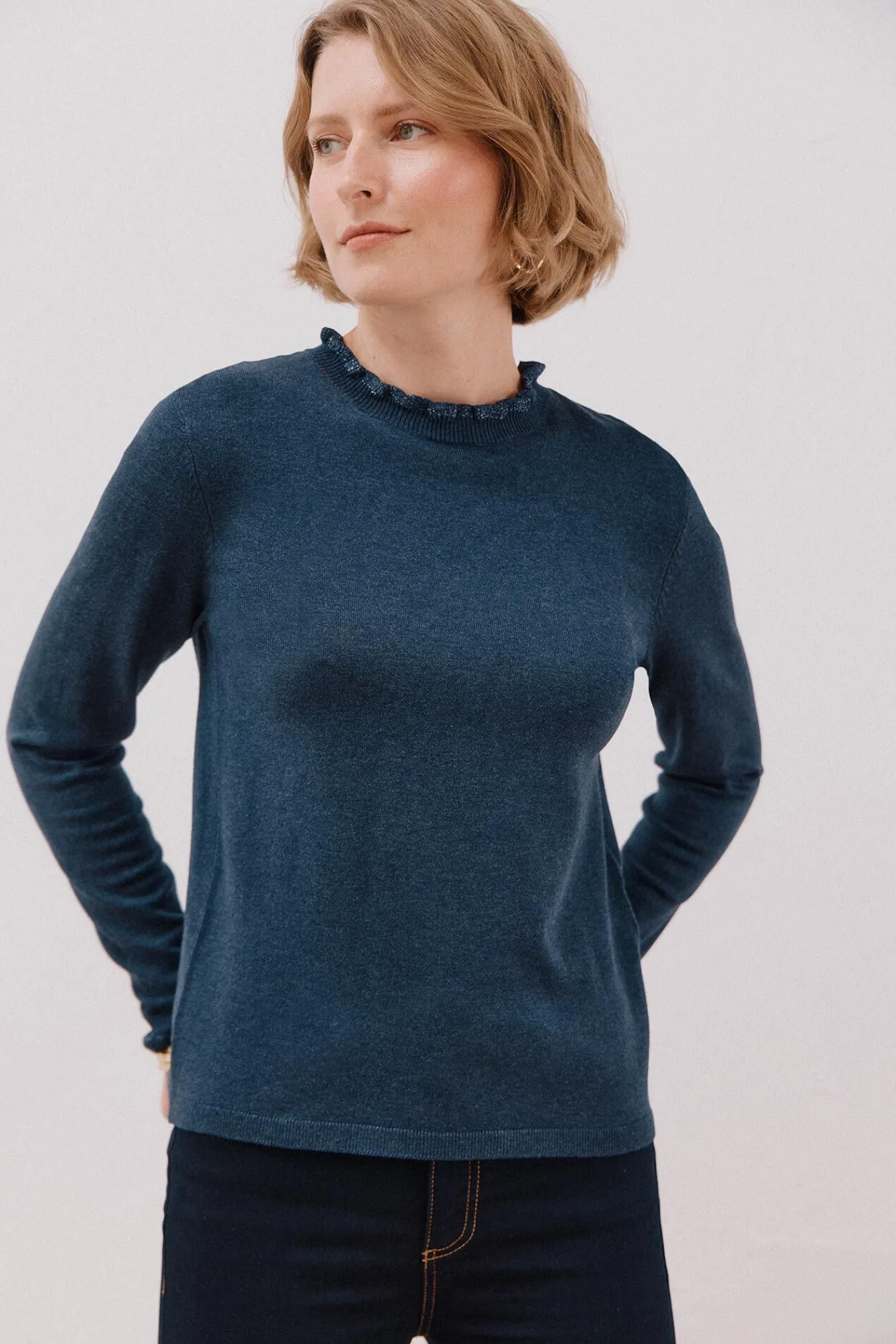 Cortefiel Camisolas-Camisola com gola com folhos Azul