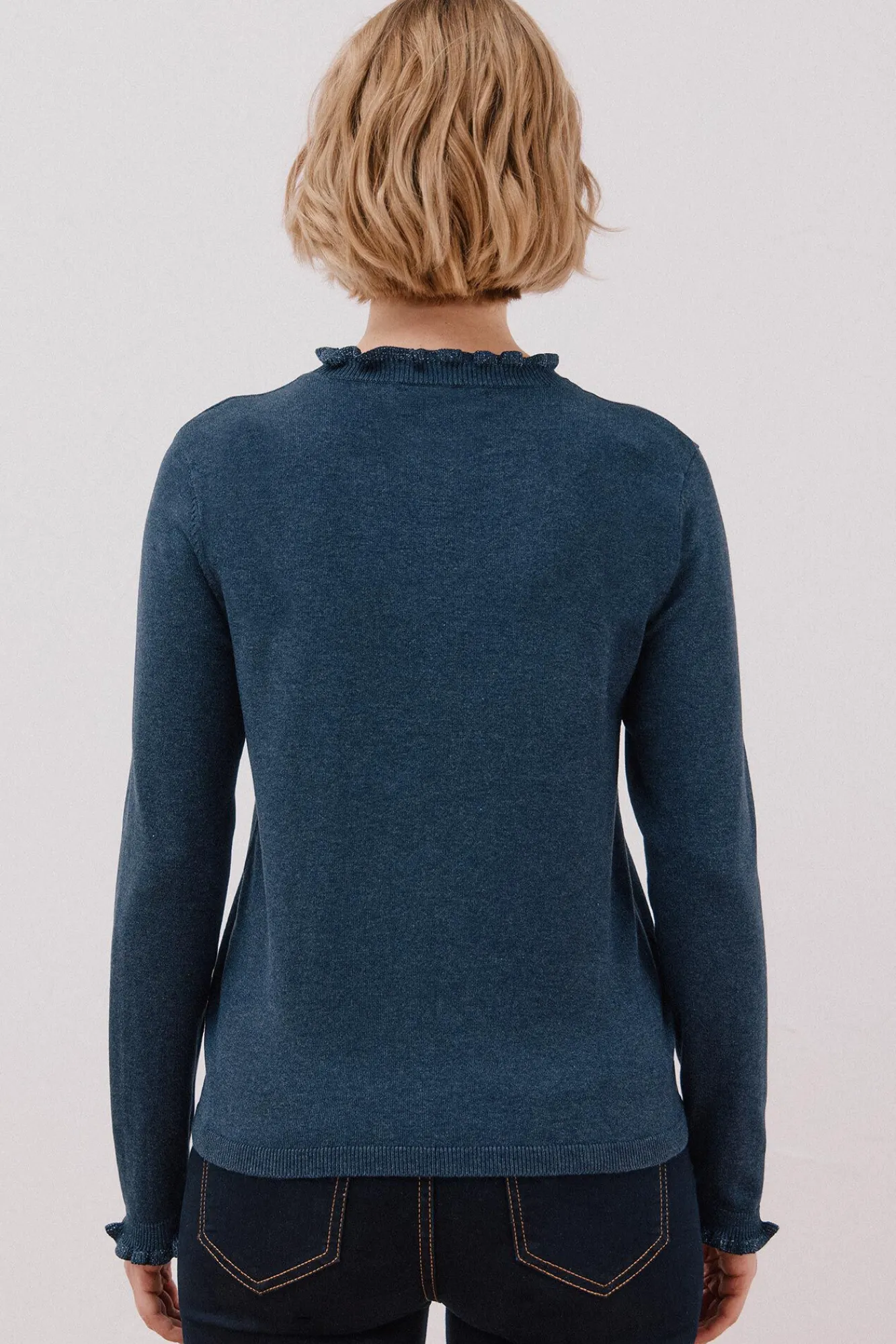 Cortefiel Camisolas-Camisola com gola com folhos Azul