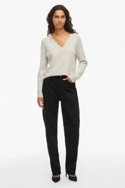 Vila Camisolas-Camisola com gola em V Tostado