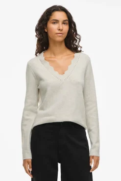 Vila Camisolas-Camisola com gola em V Tostado