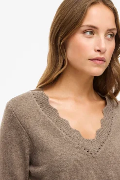 Vila Camisolas-Camisola com gola em V Castanho