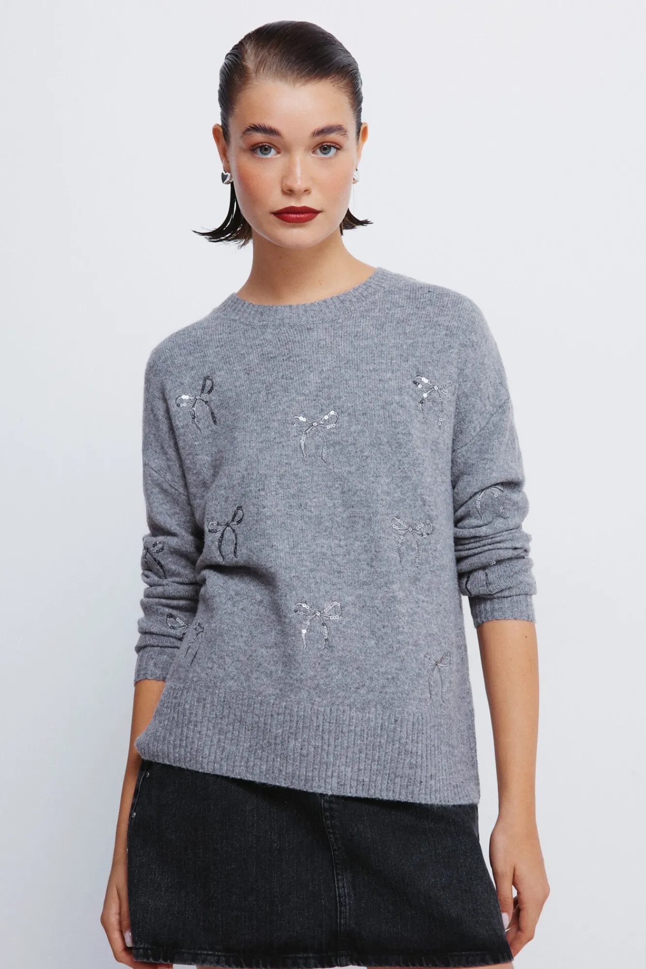 Springfield Camisolas-Camisola com laços de lantejoulas cinzento