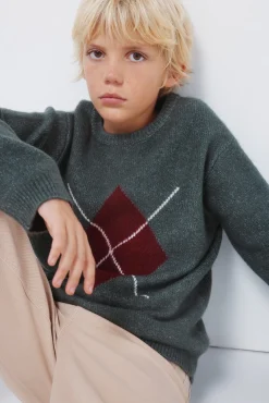 Springfield Kids Malhas-Camisola cáqui com estampa de diamantes para meninos verde