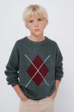 Springfield Kids Malhas-Camisola cáqui com estampa de diamantes para meninos verde