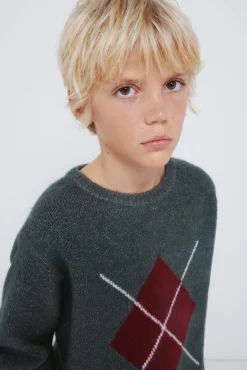 Springfield Kids Malhas-Camisola cáqui com estampa de diamantes para meninos verde