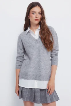 Springfield Camisolas-Camisola de camisa combinada cinzento