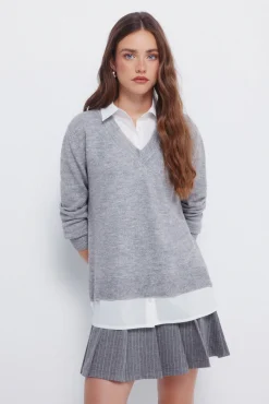 Springfield Camisolas-Camisola de camisa combinada cinzento