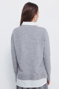 Springfield Camisolas-Camisola de camisa combinada cinzento