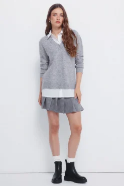 Springfield Camisolas-Camisola de camisa combinada cinzento