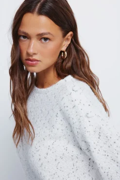 Springfield Blusas-Camisola de chenille com botões no ombro branco