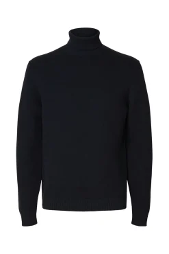 Selected Camisolas-Camisola de gola 100% algodão orgânico Azul