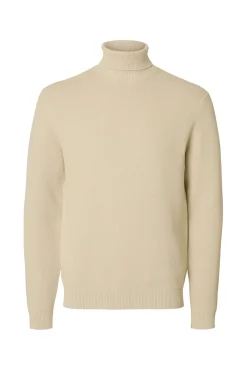 Selected Camisolas-Camisola de gola 100% algodão orgânico Tostado