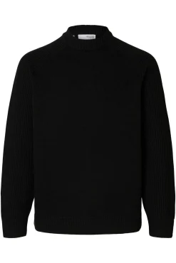 Selected Camisolas-Camisola de gola alta 100% algodão orgânico. Preto