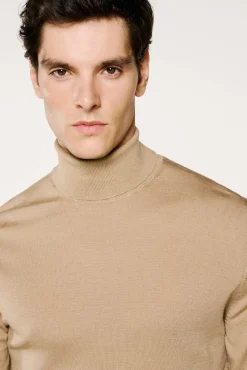 Selected Camisolas-Camisola de gola alta 100% lã merino Castanho