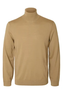 Selected Camisolas-Camisola de gola alta 100% lã merino Castanho