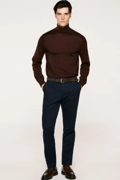 Selected Camisolas-Camisola de gola alta 100% lã merino Castanho