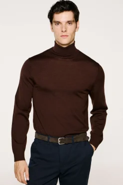 Selected Camisolas-Camisola de gola alta 100% lã merino Castanho