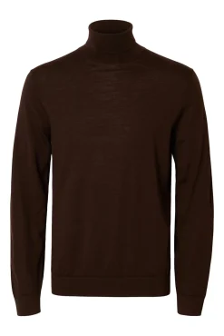 Selected Camisolas-Camisola de gola alta 100% lã merino Castanho